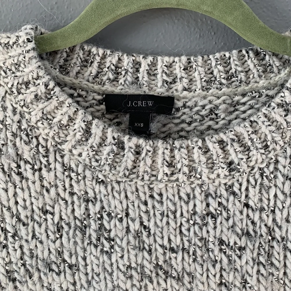 J. Crew Marled Drop-Shoulder Gray/Cream Raw Seam Sweater